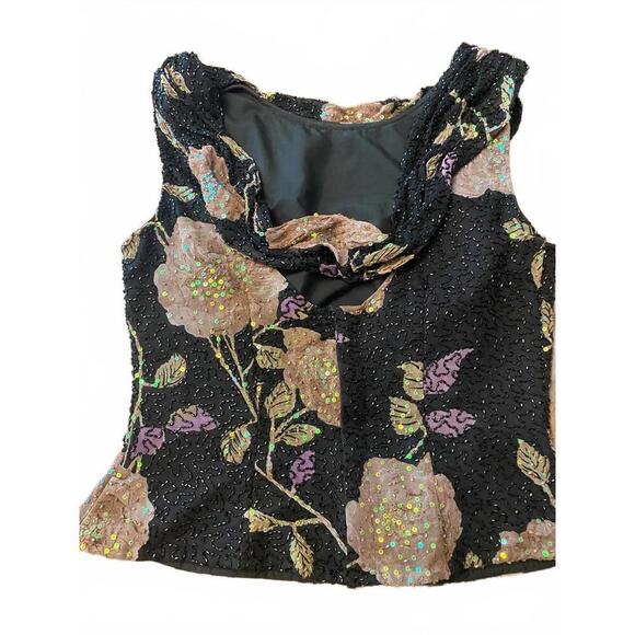 Andretta Donatello Elegant Silk Floral Beaded/ Sequenced Black Top - Picture 3 of 12